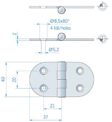 Produktbilde HENGSEL RF 40X74MM 304 STÅL