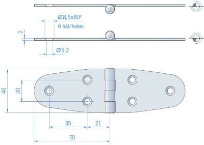 Produktbilde HENGSEL RF 40X140MM 304 STÅL